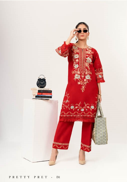 Embroidered Lawn 2 Pcs Stitched D#01